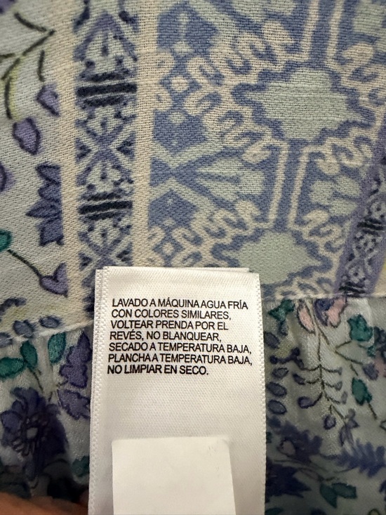 Lucky Brand Blue Floral Boho Peasant Top Size L Short Sleeve Flowy Blouse - Picture 5 of 6